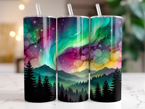 Aurora Borealis Night Sky Graphics for Tumbler Wraps