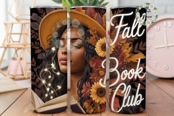 Autumn Book Club Girl Graphics for Tumbler Wraps