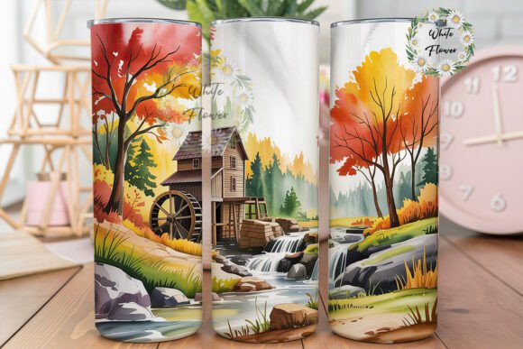 Autumn Watermill Stream 20oz Tumbler: Graphics & Tumbler Wraps