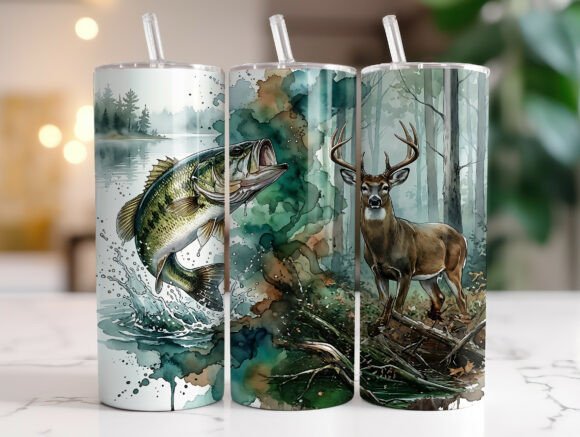 Bass Fishing Deer Hunting Forest Tumbler Graphics & Wraps