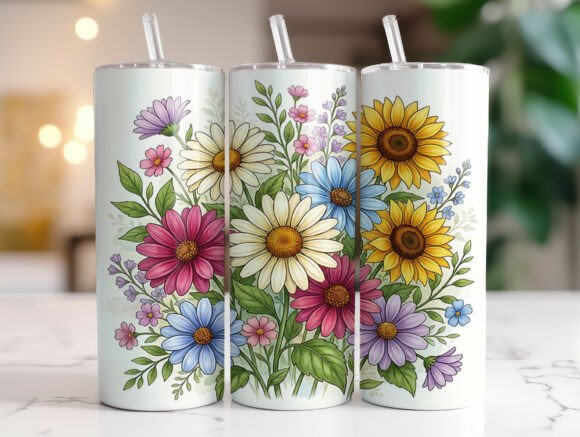 Boho Wildflower Daisy Sunflower Tumbler Graphics & Wraps