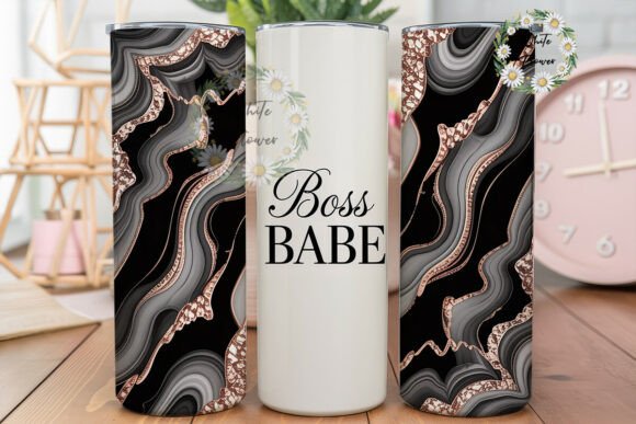 Boss Babe Rose Gold Marble Tumbler Wrap Graphics and Tumbler Wraps