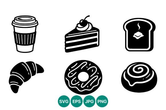 Coffee Cup Cake Toast Pastries Icons