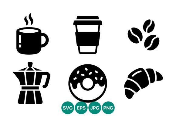 Coffee Cup Icons Black Vector Art Graphics & Illustrations