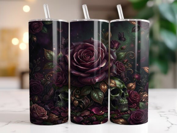 Dark Floral Skull for Tumbler Wraps and Graphics