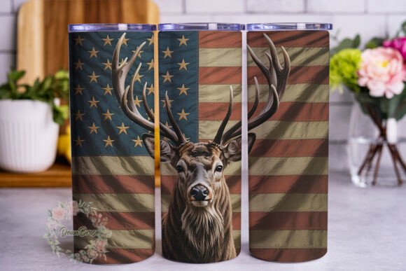 Deer American Flag Tumbler Wrap Graphics for Publishers