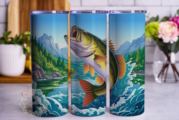 Dynamic Fish Leap River: Graphics for Tumbler Wraps