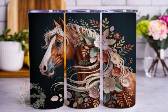 Elegant Horse Floral Tumbler Wraps & Graphics