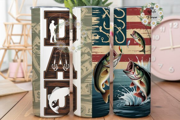 Fishing Dad Distressed Flag Tumbler Wraps Graphics