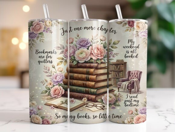 Floral Book Lover Tumbler Wrap Graphics