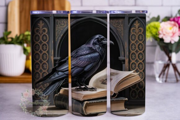 Gothic Raven Book 20oz Tumbler Wrap: Graphics for Tumbler Wraps
