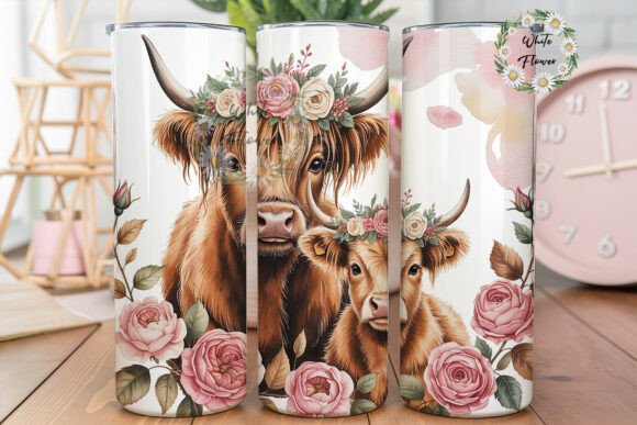 Highland Cow Mama Baby Tumbler Wrap PNG Graphics Review