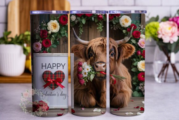 Highland Cow Valentine's Tumbler Wraps & Graphics
