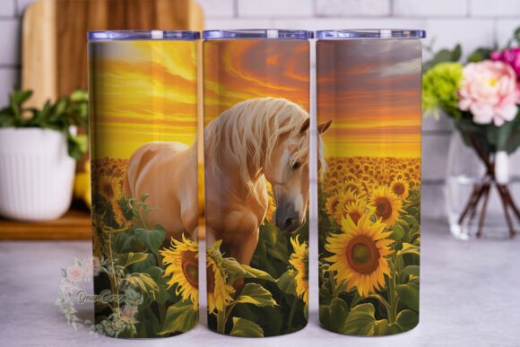 Horse Sunflower Sunset Tumbler Wraps & Graphics
