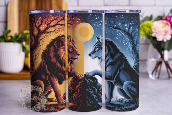 Lion Wolf Duality 20oz Tumbler Wrap Graphics