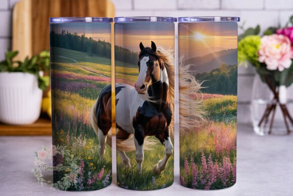 Majestic Horse Wildflower Field Tumbler Graphics & Wraps
