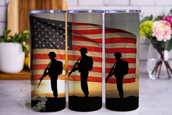 Military Silhouette Flag Graphics for Tumbler Wraps