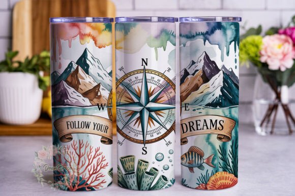 Mountain and Ocean Compass Tumbler Graphics & Wraps
