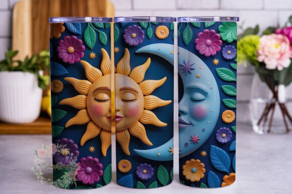 Mystical Sun Moon Floral Tumbler Wraps Graphics
