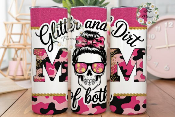 Pink Camo Skull Messy Bun Graphics and Tumbler Wraps