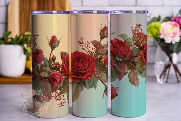 Red Rose Floral Dew: Graphics for Tumbler Wraps