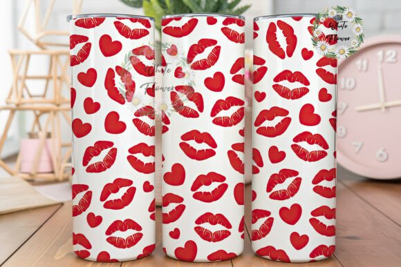 Romantic Red Lips Hearts 20oz Tumbler Graphics & Tumbler Wraps