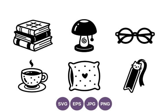Stacked Books Cup Glasses Pillow Graphics for Illustrations