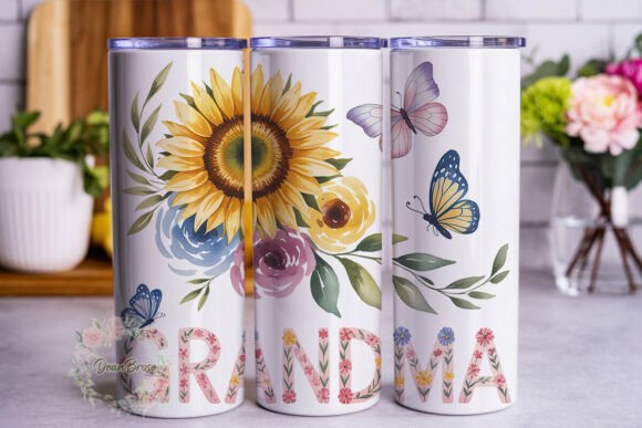 Sunflower Floral Grandma 20oz Tumbler Wraps Graphics