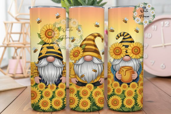 Sunflower Gnome Bee Graphics for Tumbler Wraps