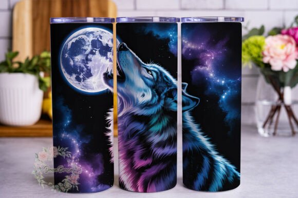 Vibrant Wolf Moon 20oz Tumbler Wrap Graphics for Tumbler Wraps