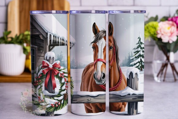 Winter Horse Barn 20oz Tumbler Wrap Graphics for Tumbler Wraps